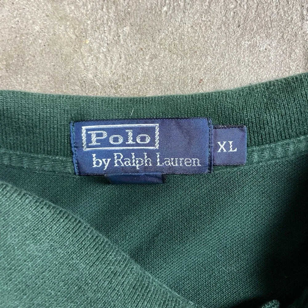 Vintage 90s Polo Ralph Lauren Polo Shirt Size XL Green Long Sleeve Purple Pony